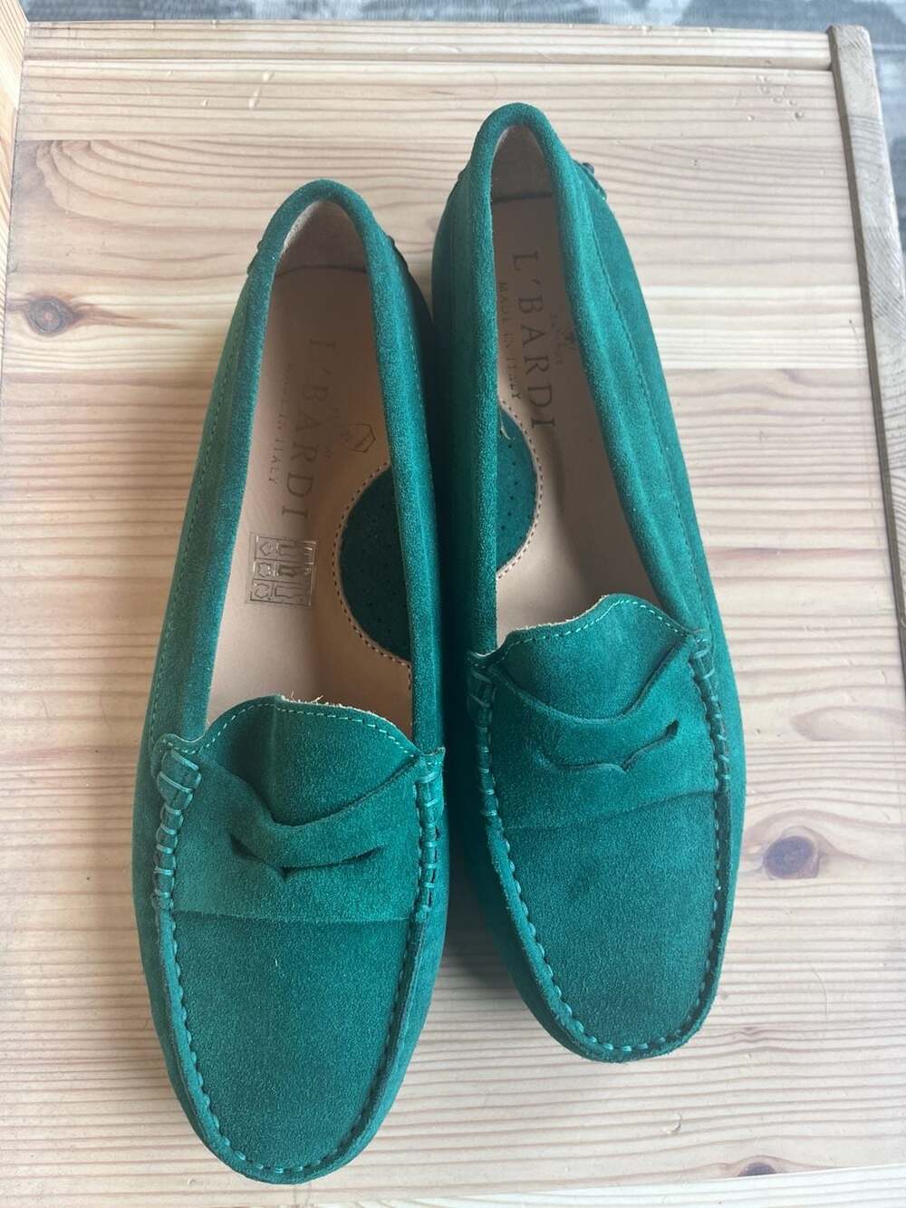 L'Bardi Emerald Green Suede Penny Loafer Driver Moccasins